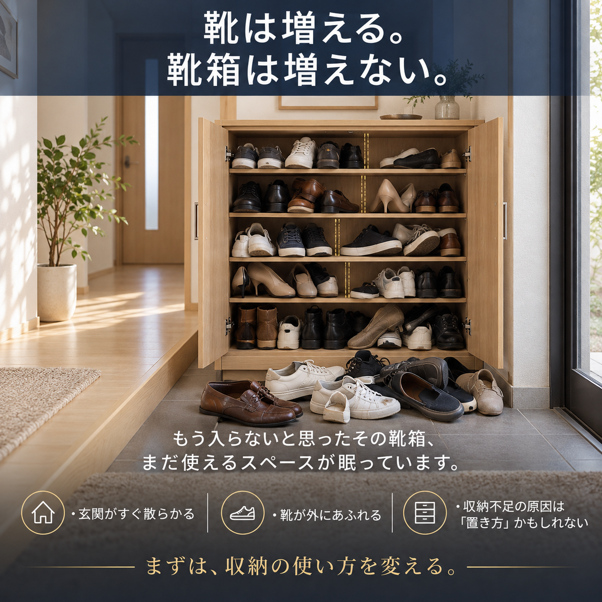 靴は増える。靴箱は増えない。