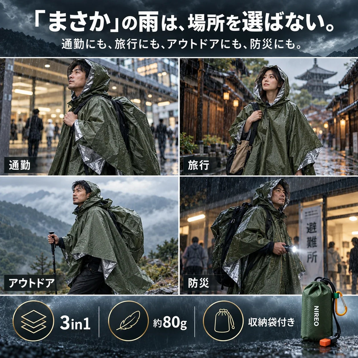 「まさか」の雨は、場所を選ばない。通勤・旅行・アウトドア・防災